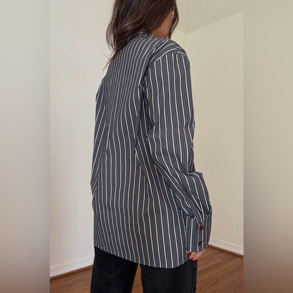 Oversized Black/White Stripe Button-Down Top - Picture 3 of 6